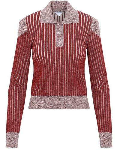 Bottega Veneta Ribbed Cotton Polo Shirt - Red