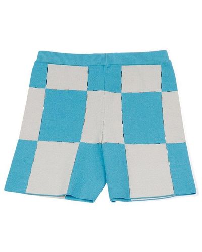 Jacquemus Cut Out Checkerboard Printed Knitted Shorts - Blue