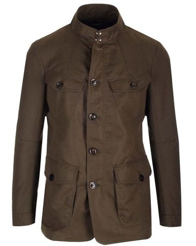Tom Ford Field Jacket In Technical Canvas - Brown
