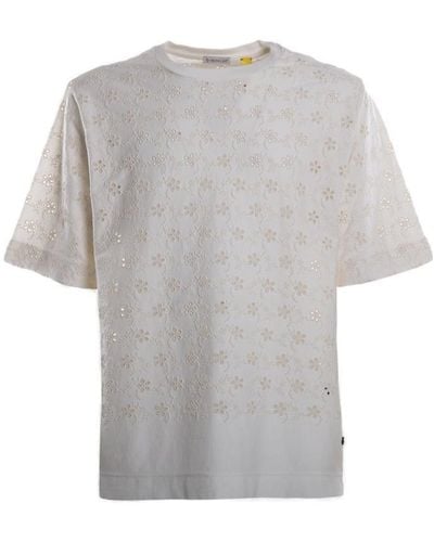 Moncler T-shirt With All-over Sangallo Embroidery - Gray