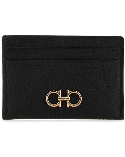 Ferragamo Leather Gancini Card Holder - Black