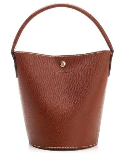 Longchamp Épure Logo Embossed Small Bucket Bag - Brown