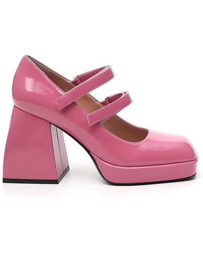 NODALETO Double-strap Block-heel Court Shoes - Pink