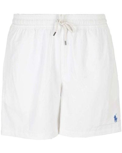 Polo Ralph Lauren Logo Embroidered Drawstring Swim Shorts - White