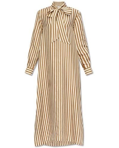 Max Mara Striped Long-sleeve Dress - Natural