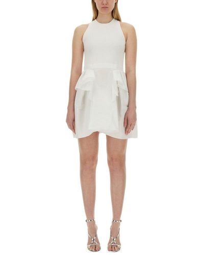 Alexander McQueen Panelled Peplum Sleeveless Mini Dress - White