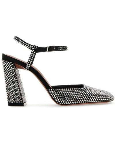 AMINA MUADDI Charlotte Crystal-embellished Ankle Strap Court Shoes - White