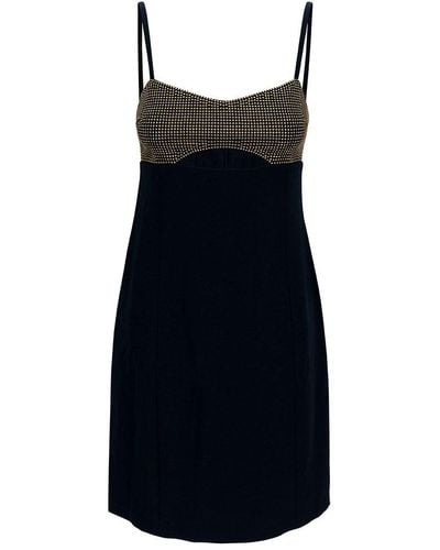 Michael Kors Mini Black Dress With Cut-out And Rhinestones In Stretch Fabric