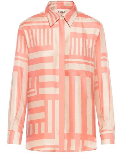 Fendi Labyrinth Printed Long-sleeve Shirt - Pink
