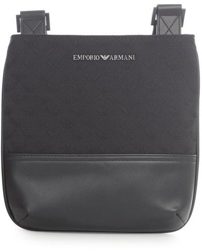 Emporio Armani Allover Logo Quilted Messenger Bag - Black