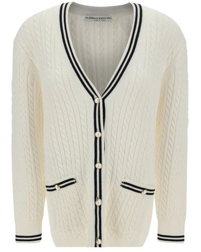 Alessandra Rich Cable-knitted V-neck Cardigan - White