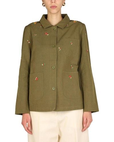 YMC Embroidered Detail Button-up Jacket - Green