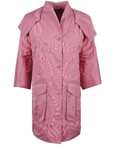Ermanno Scervino Embroidered Straight Hem Hooded Coat - Pink