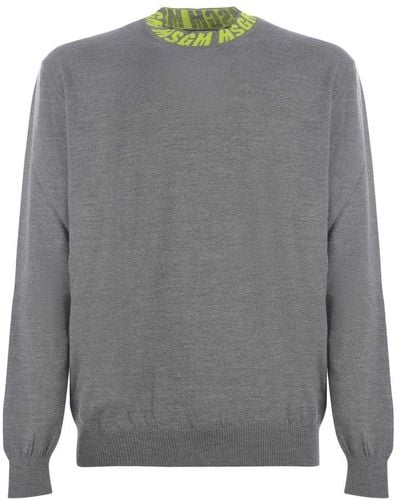 MSGM Logo Intarsia Long-sleeved Sweater - Gray