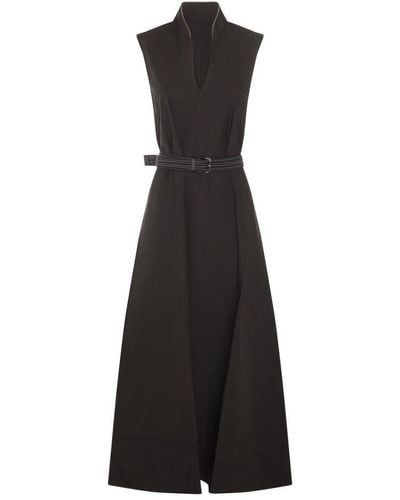 Brunello Cucinelli Cotton Blend Chemisier Dress - Black