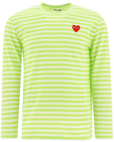 COMME DES GARÇONS PLAY Striped Heart-logo T-shirt - Green