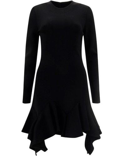 Givenchy Asymmetrical Ruffled Long Sleeve Dress - Black