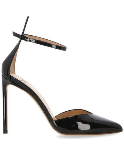Francesco Russo Pointed-toe Ankle Strap Court Shoes - Black