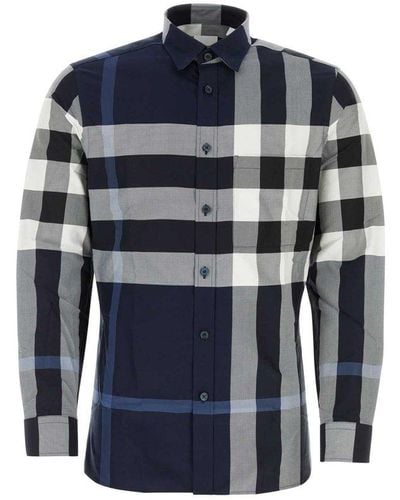 Burberry Check-printed Buttoned Shirt - Blue
