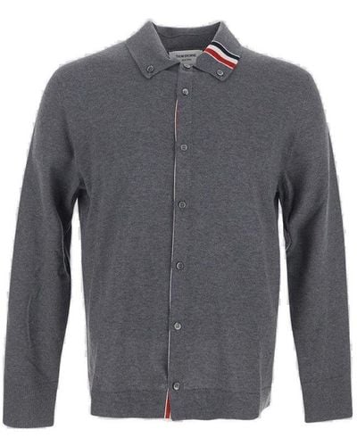Thom Browne Stripe-trim Buttoned Knitted Cardigan - Gray