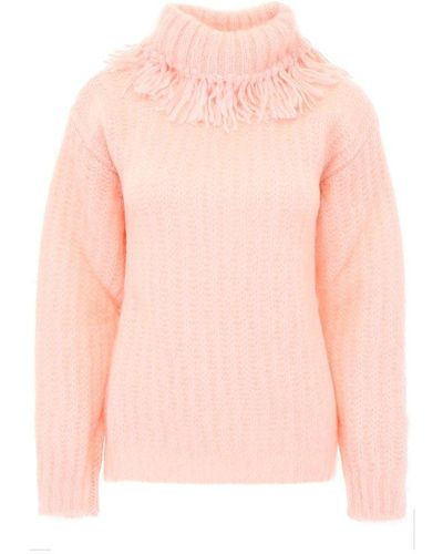 Miu Miu Turtle Neck Fray Sweater - Pink