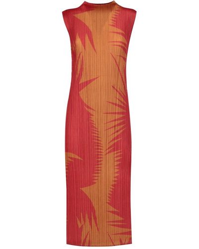 Pleats Please Issey Miyake Graphic Printed Sleeveless Dress - Red