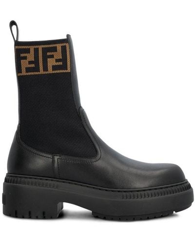 Fendi Domino Leather Boots - Black