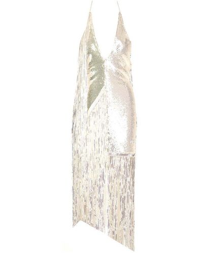 ROTATE BIRGER CHRISTENSEN Sequin Embellished Fringed Midi Dress - White