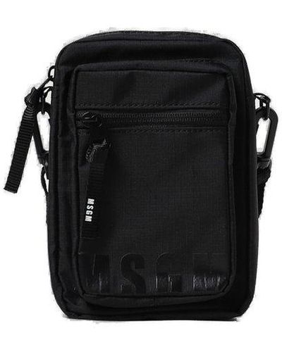 MSGM Logo-printed Zipped Messenger Bag - Black