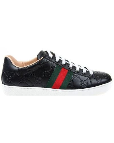 Gucci Ace Logo Embossed Sneakers - Black