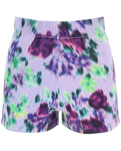 KENZO Knit Shorts With Blurred Flowers - Purple