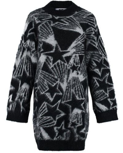 MSGM Shooting Stars Intarsia Sweater-dress - Black