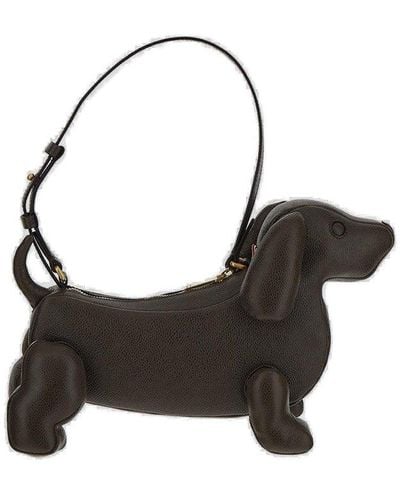 Hector Dog-shaped Pebbled Leather Bag, Black