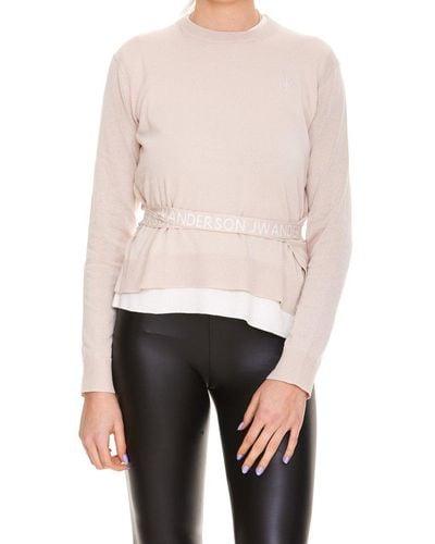 JW Anderson Layered Belted Waist Crewneck Sweater - Natural