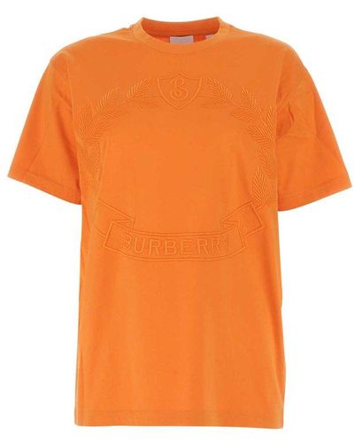 Burberry Logo Embroidered Crewneck T-shirt - Orange