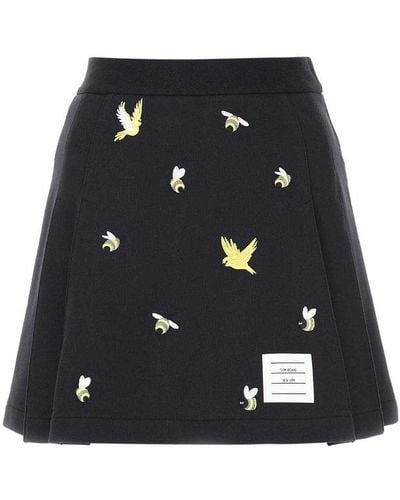 Thom Browne Navy Blue Cotton Mini Skirt - Black