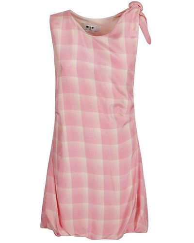 MSGM Dart Detailed Checked Mini Sleeveless Dress - Pink