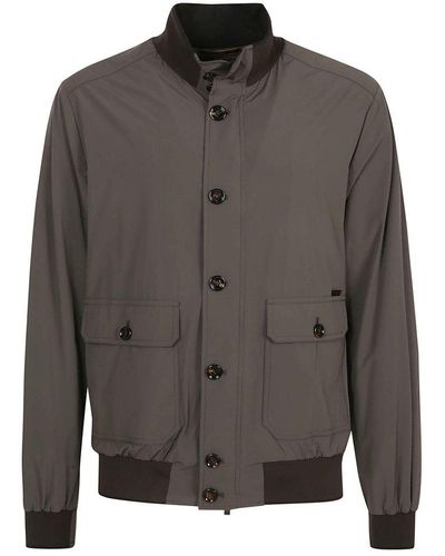 Moorer Button-up Zipped Bomber Jacket - Gray