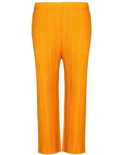 Pleats Please Issey Miyake High-waisted Cropped Pants - Orange
