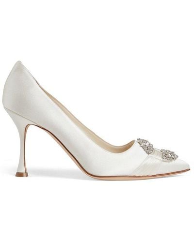 Manolo Blahnik Maida Embellished Satin Court Shoes - White