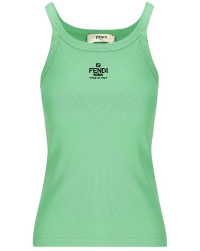 Fendi Logo Embroidered Knitted Tank Top - Green