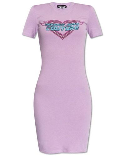 Versace Printed Dress, - Purple