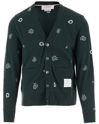 Thom Browne Cotton Cardigan With Embroidery - Green