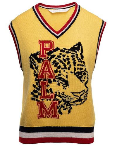 Palm Angels Tiger Intarsia Knitted Vest - Yellow