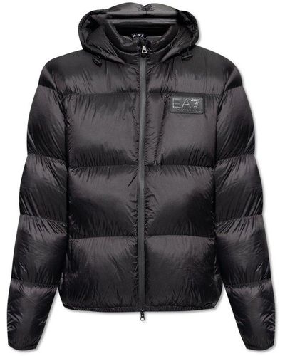 EA7 Down Jacket With Logo - Black