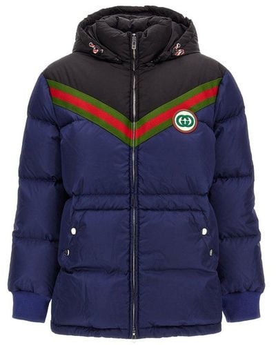 Gucci Logo-patch Padded Coat - Blue