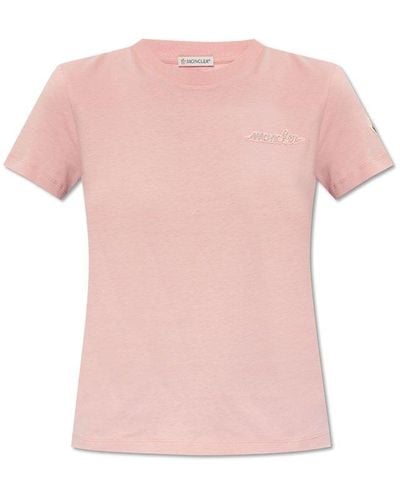 Moncler Logo Embellished T-shirt - Pink