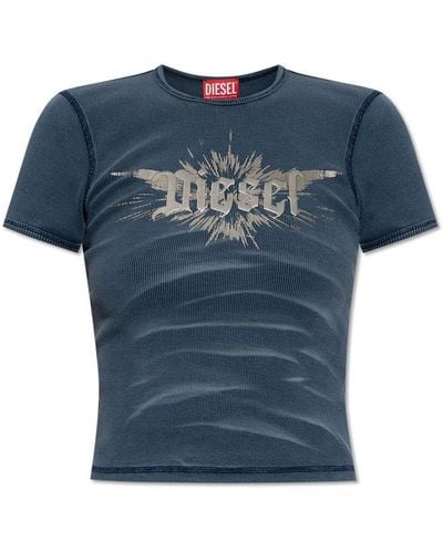 DIESEL Foil Printed Cropped T-shirt - Blue