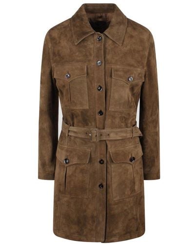 Tom Ford Belted Waist Leather Coat - Brown