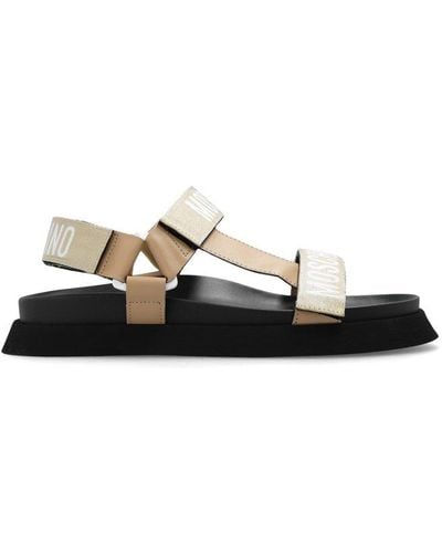Moschino Logo-tape Almond Toe Flat Sandals - Black